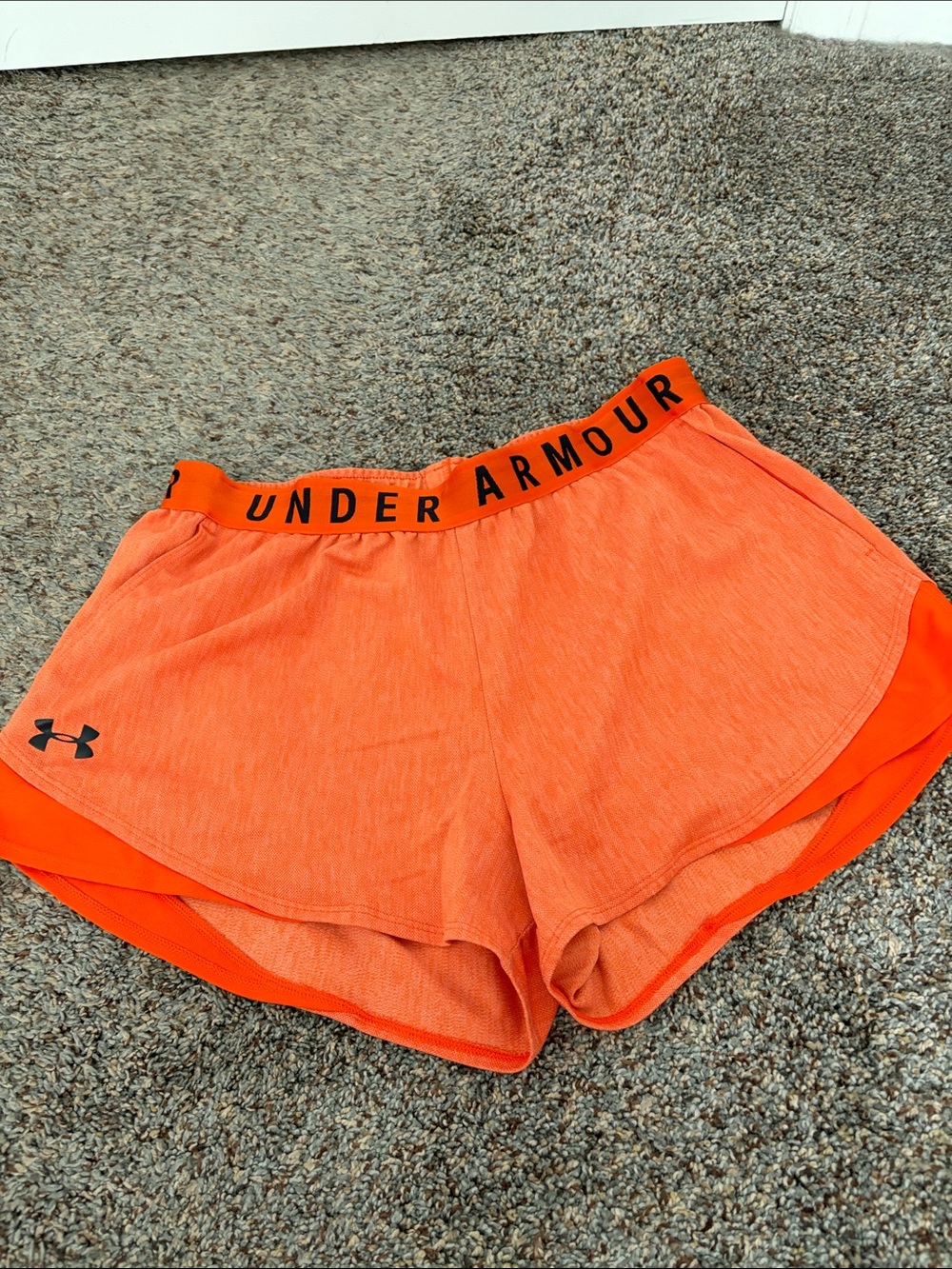 Under Armour Women's Bright Orange Athletic Shorts with Logo Waistband